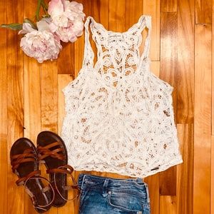 Abercrombie & Fitch White Crochet Lace Crop Tank